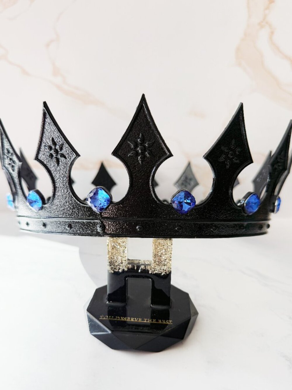 Black King Crown, Blue Jewels Crown, Mens Gothic Medieval, Royal Costume Crown
